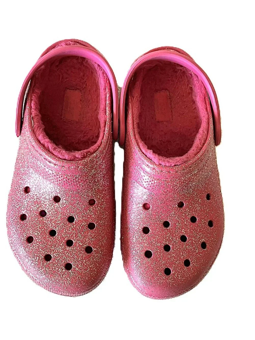 Crocs Pink Glitter Fuzz-Lined Clogs - Youth Size J3